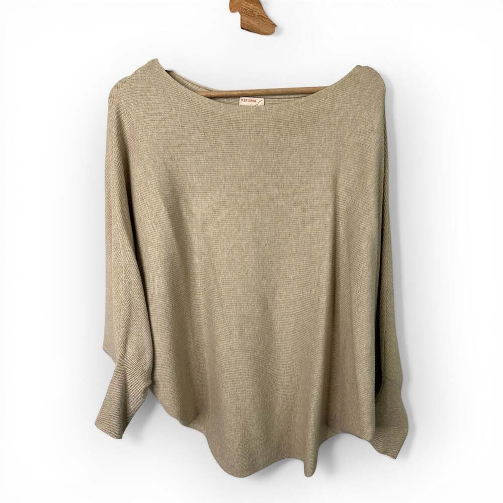 Kerisma Womens Small Medium Poncho Boat Neck Sweater Beachy Coastal